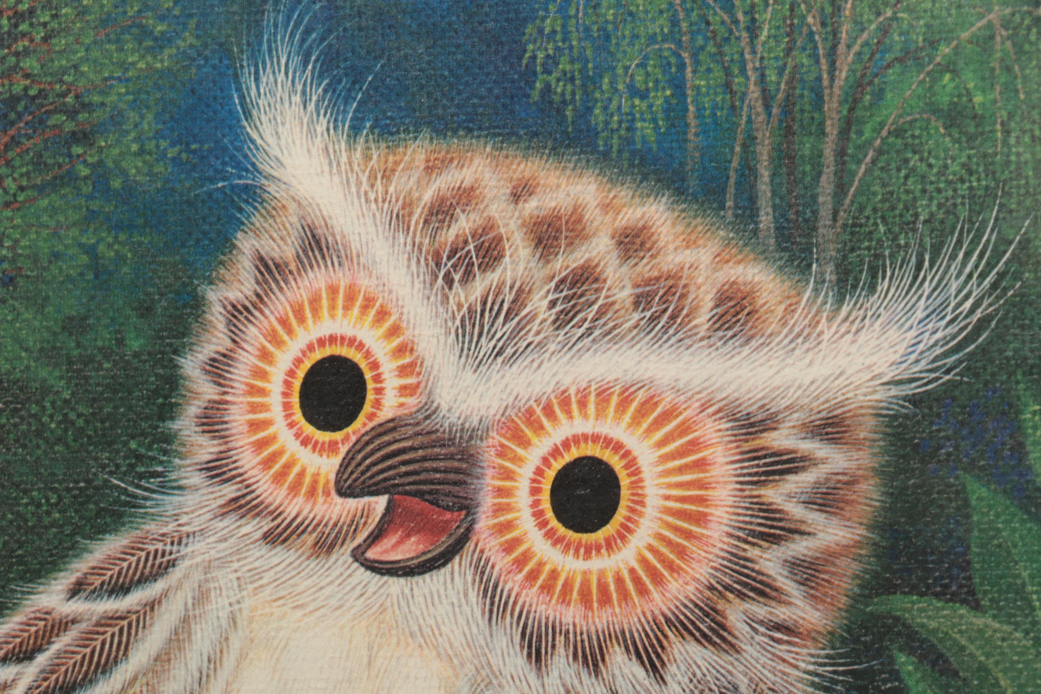 K. Chin Limited Edition Offset Lithograph "Owl and Butterfly"