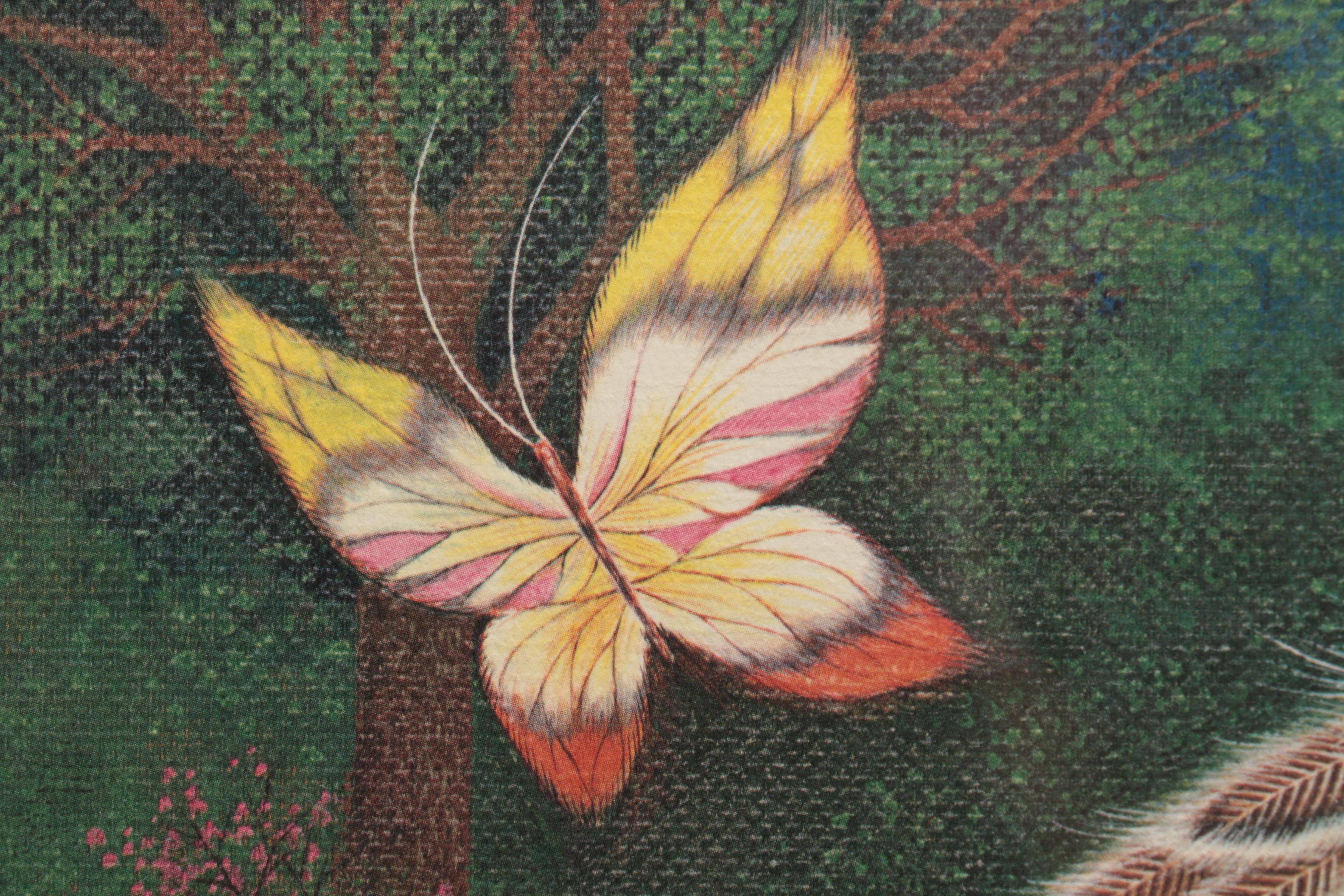 K. Chin Limited Edition Offset Lithograph "Owl and Butterfly"