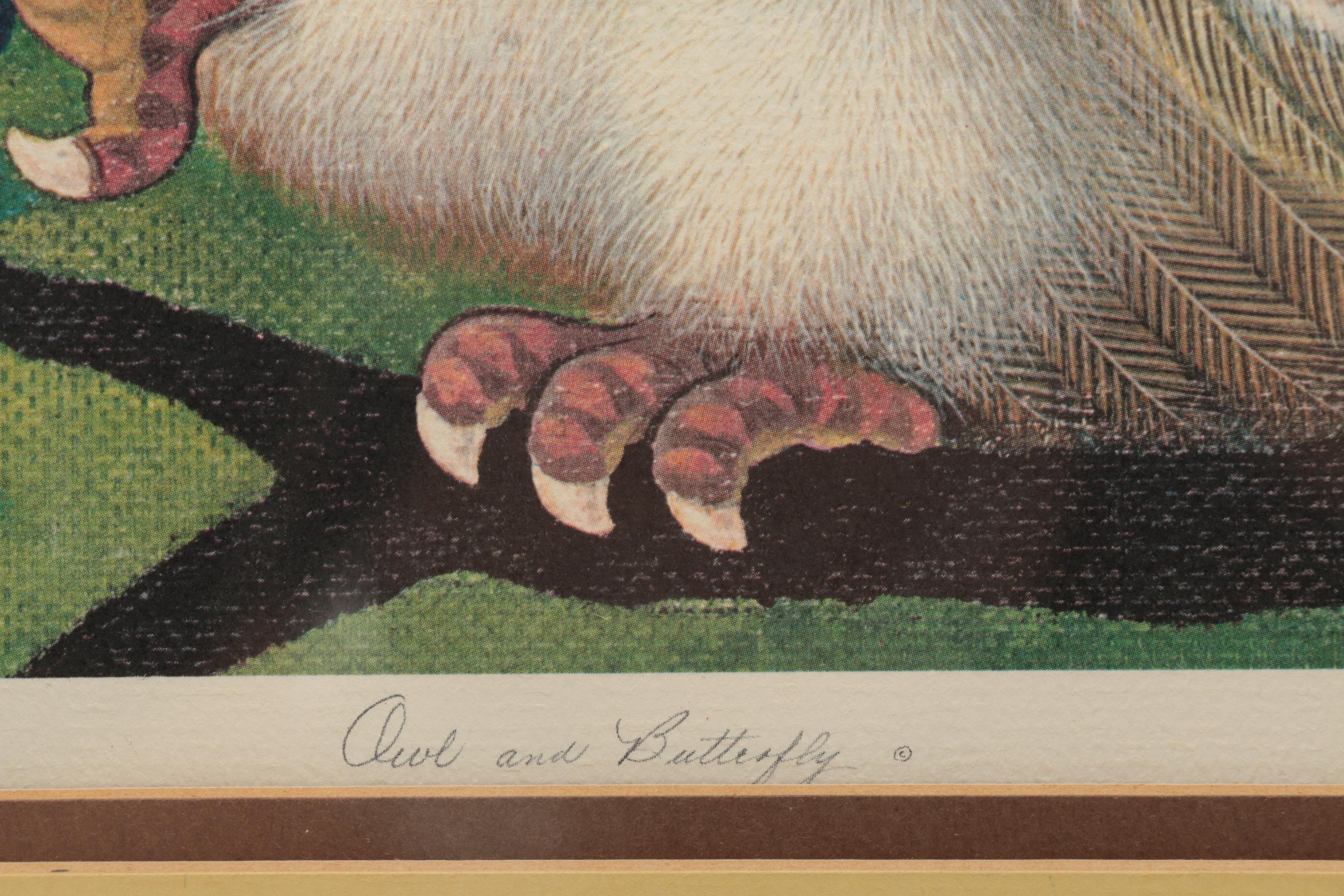 K. Chin Limited Edition Offset Lithograph "Owl and Butterfly"