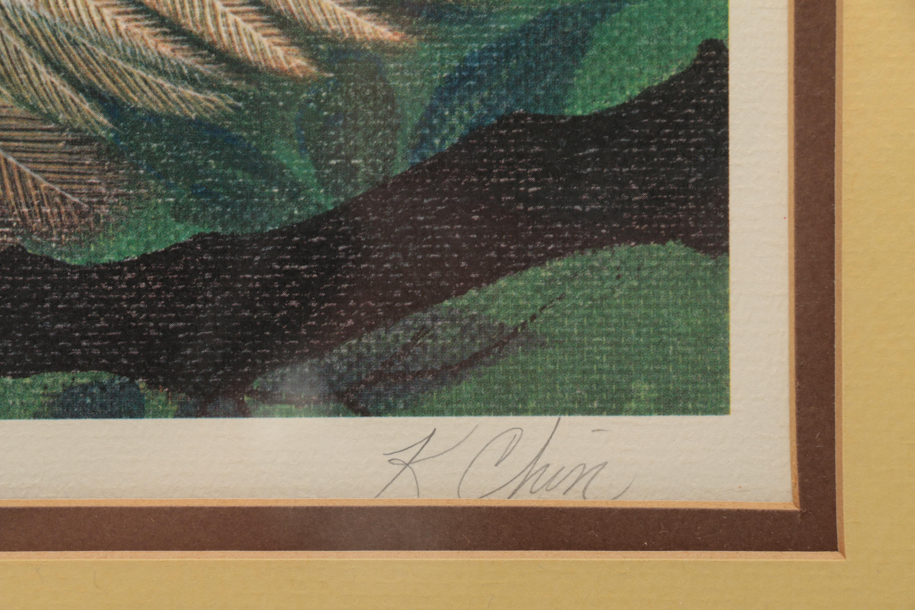 K. Chin Limited Edition Offset Lithograph "Owl and Butterfly"