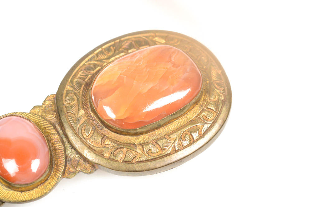 Antique Chinese Brass and Carnelian Buckle
