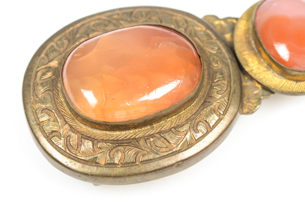 Antique Chinese Brass and Carnelian Buckle