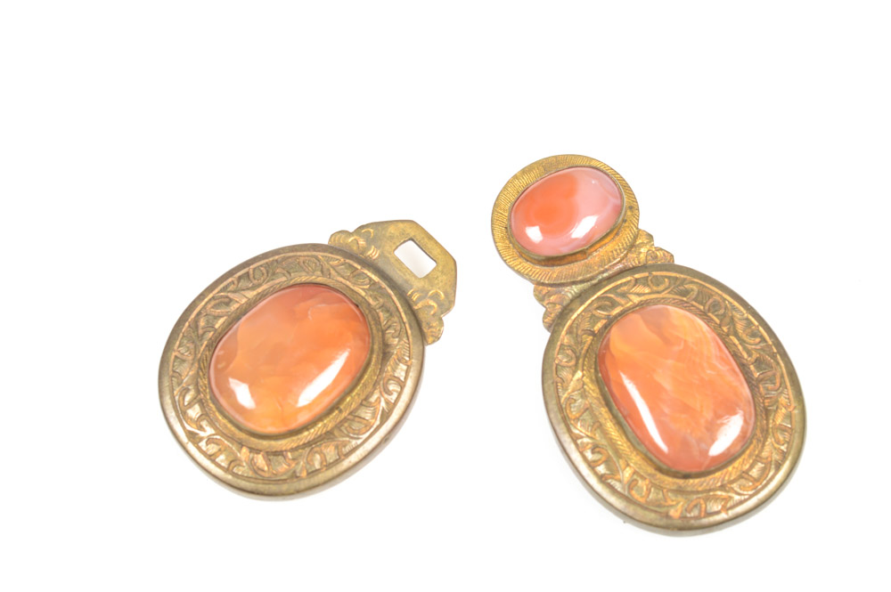 Antique Chinese Brass and Carnelian Buckle