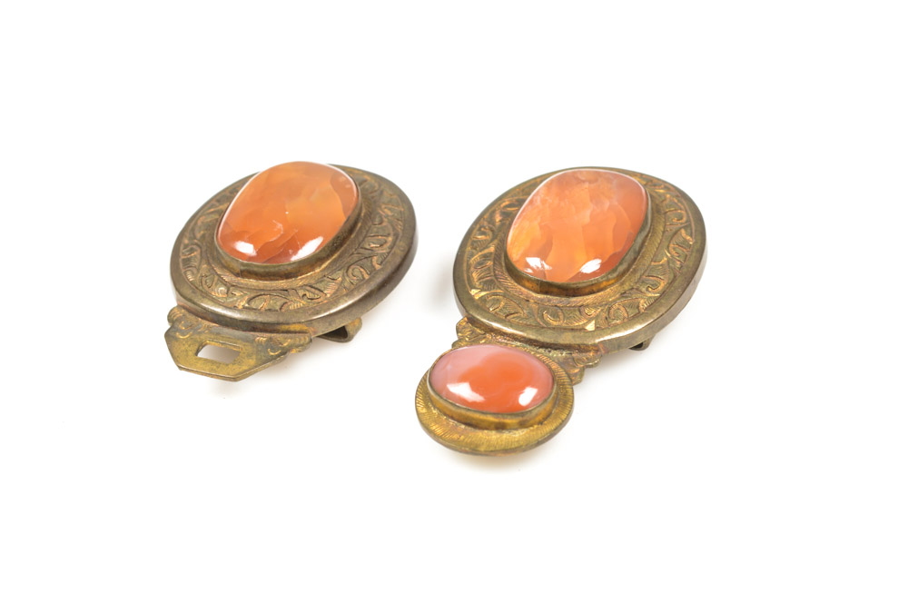 Antique Chinese Brass and Carnelian Buckle