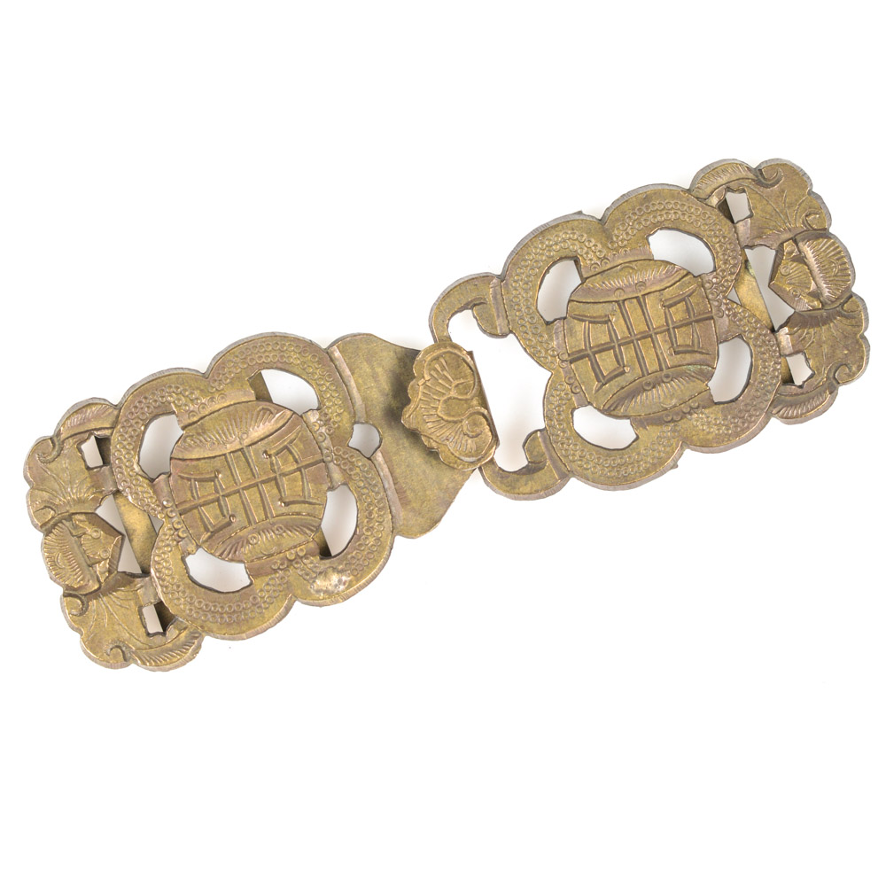 Antique Chinese Brass Buckle with Bat Motif