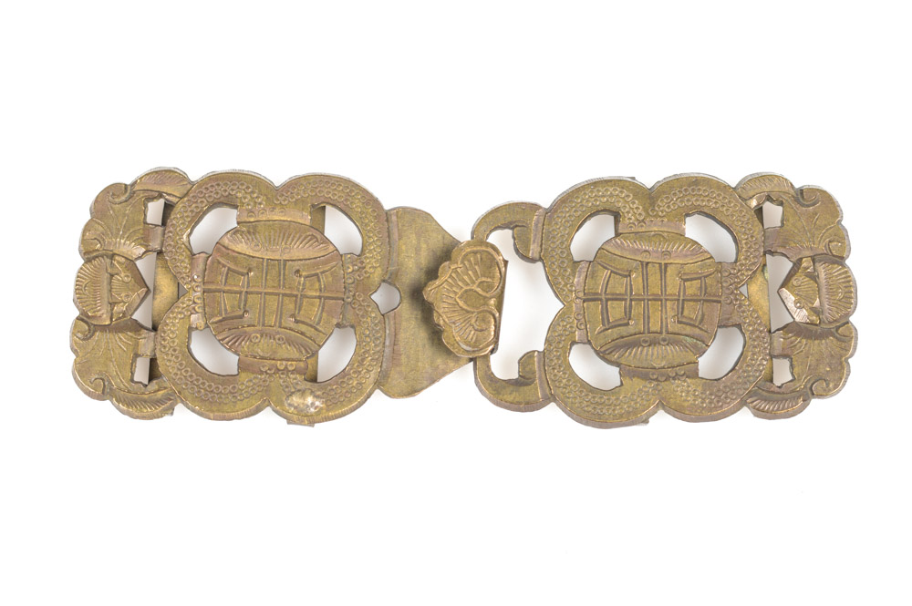 Antique Chinese Brass Buckle with Bat Motif