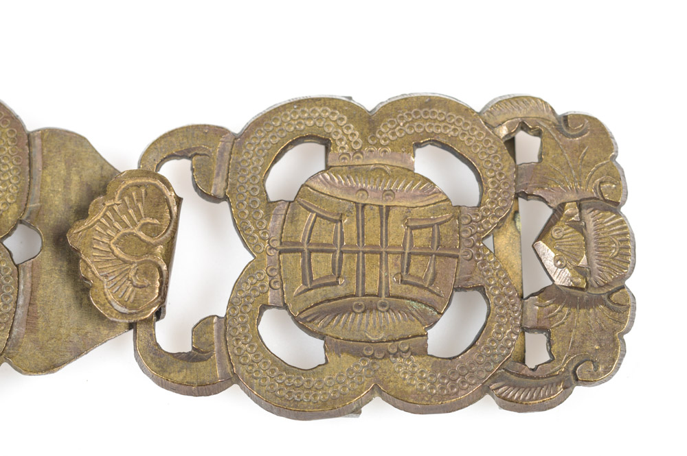 Antique Chinese Brass Buckle with Bat Motif