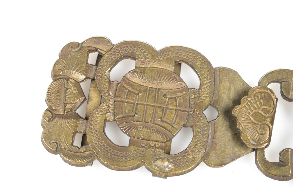 Antique Chinese Brass Buckle with Bat Motif