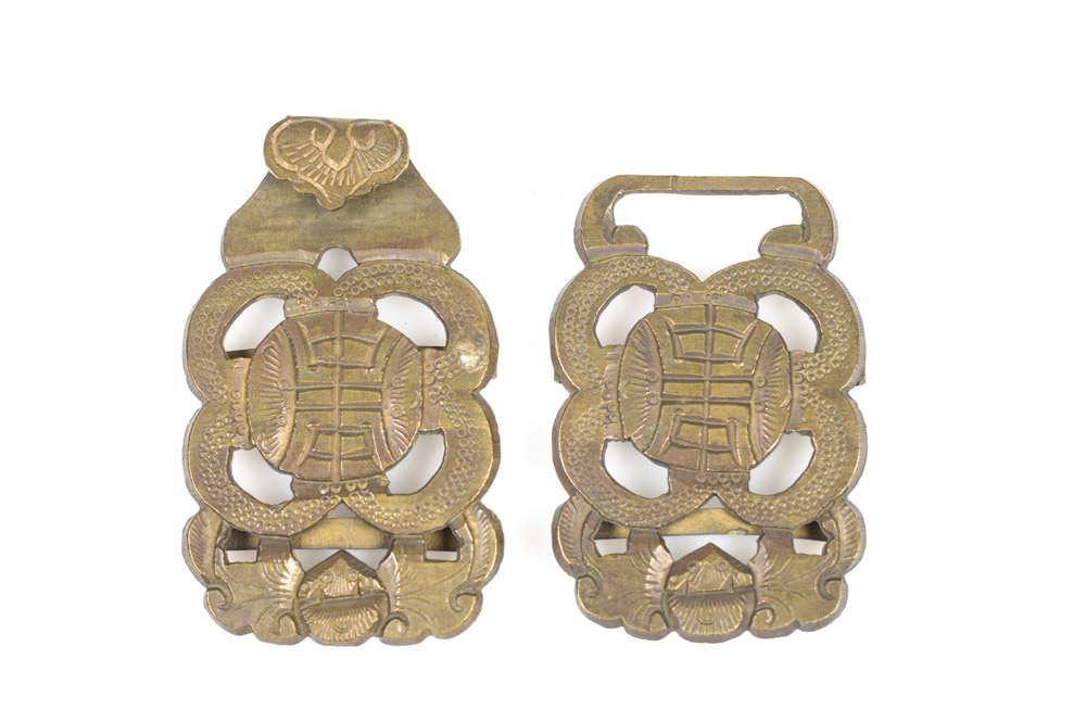 Antique Chinese Brass Buckle with Bat Motif