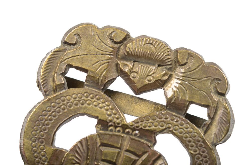 Antique Chinese Brass Buckle with Bat Motif