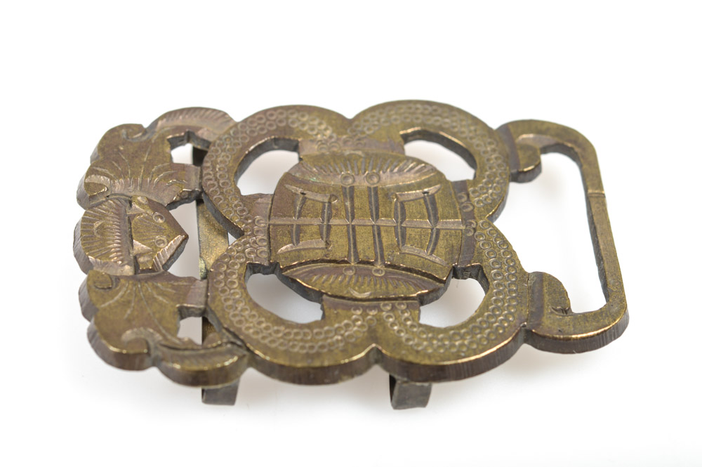 Antique Chinese Brass Buckle with Bat Motif