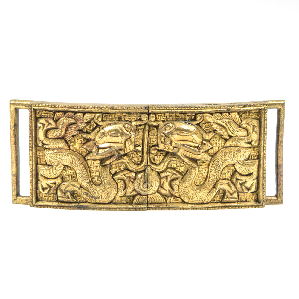 Antique Chinese Brass Dragon Motif Buckle