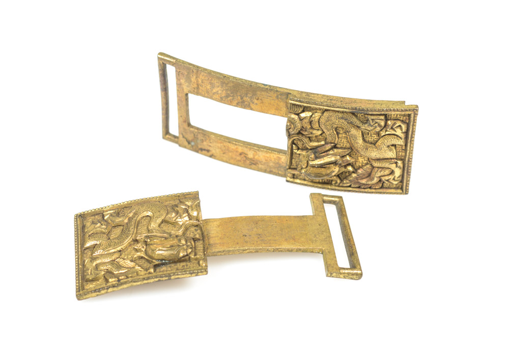 Antique Chinese Brass Dragon Motif Buckle