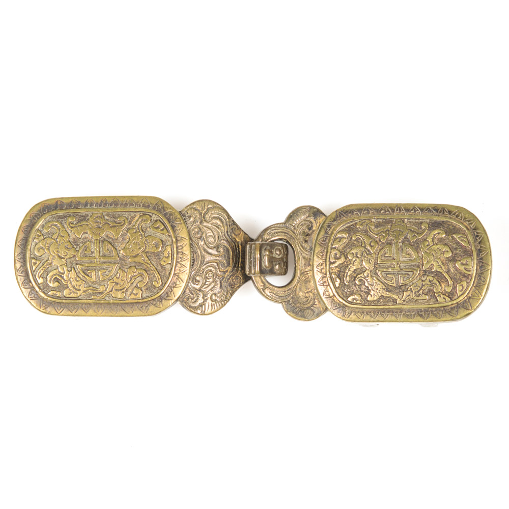 Antique Chinese Brass Bat Motif Buckle
