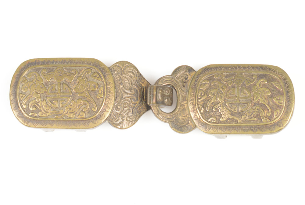 Antique Chinese Brass Bat Motif Buckle
