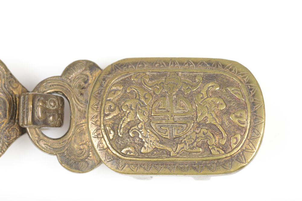 Antique Chinese Brass Bat Motif Buckle