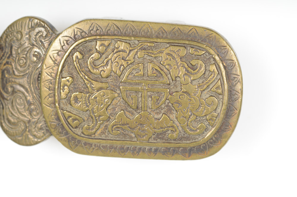 Antique Chinese Brass Bat Motif Buckle