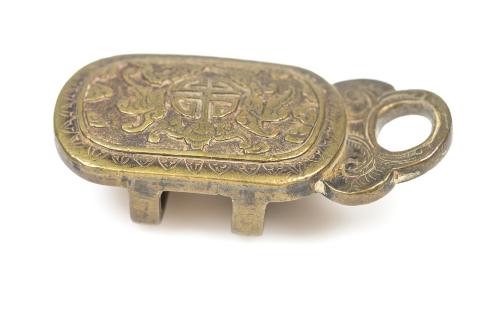 Antique Chinese Brass Bat Motif Buckle