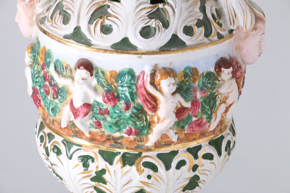 Green And White Porcelain Table Lamp With Cherub Features