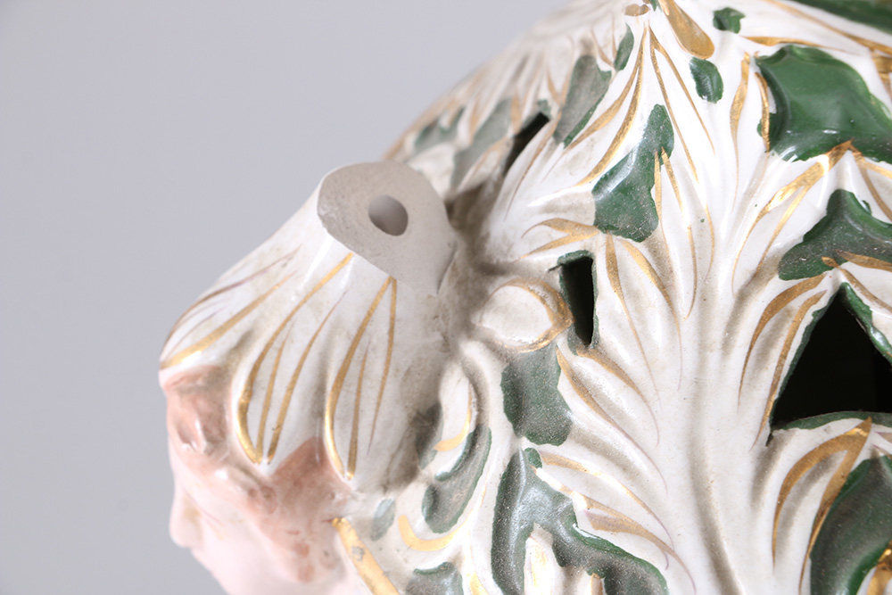 Green And White Porcelain Table Lamp With Cherub Features