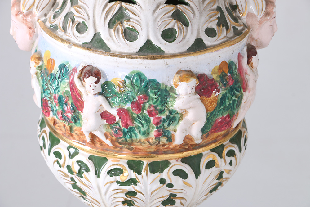 Green And White Porcelain Table Lamp With Cherub Features