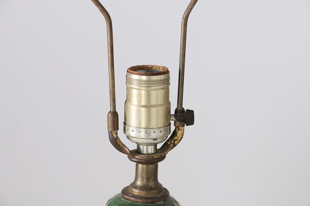 Green And White Porcelain Table Lamp With Cherub Features