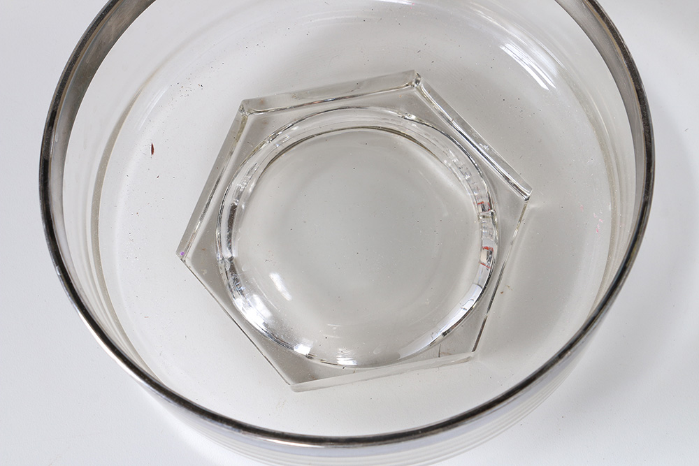 Glass Assortment Including Silver Tone Rimmed Dishes