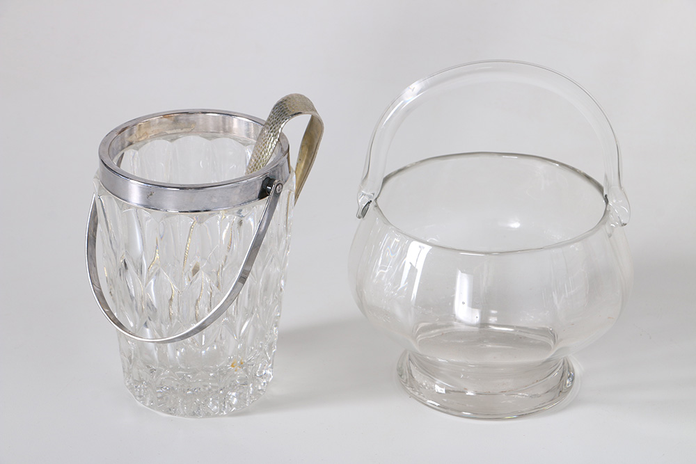 Glass Assortment Including Silver Tone Rimmed Dishes