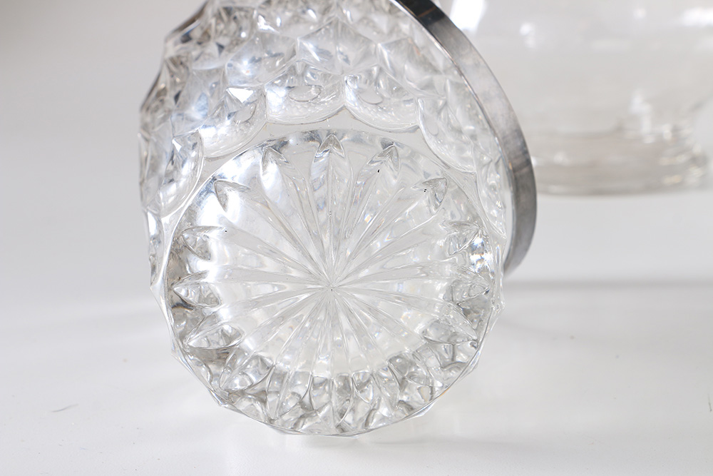 Glass Assortment Including Silver Tone Rimmed Dishes