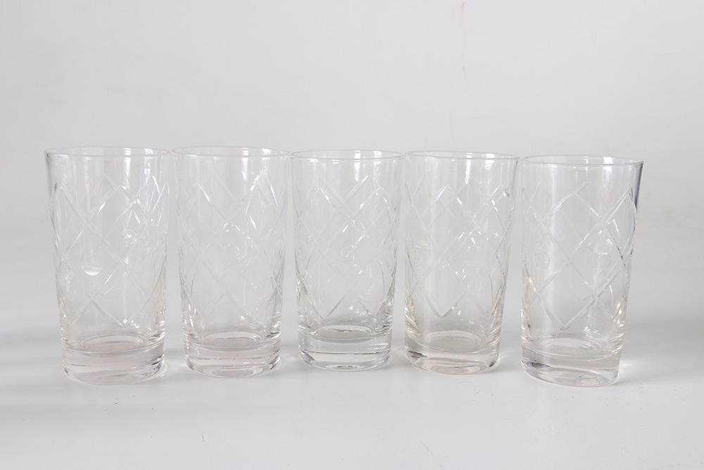 Glass Assortment Including Silver Tone Rimmed Dishes