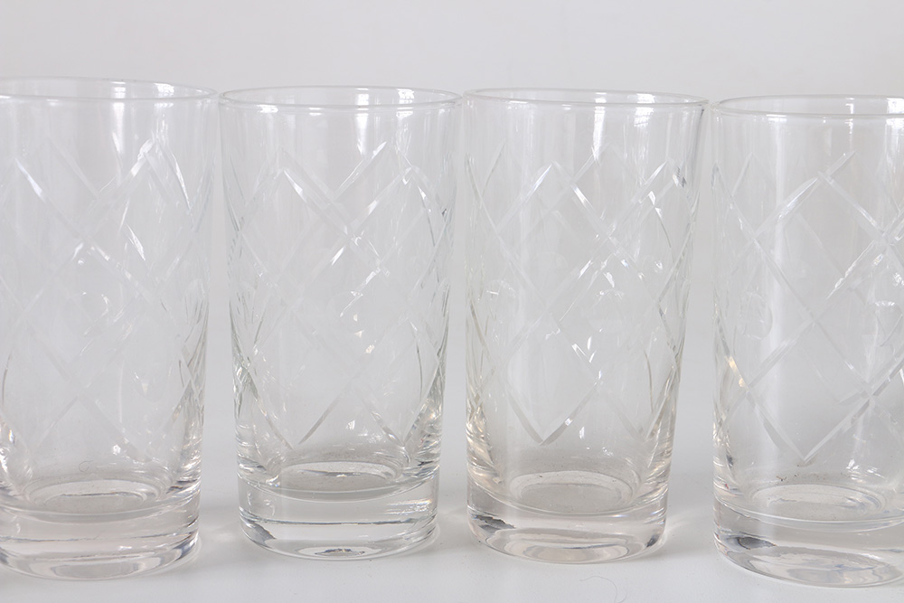 Glass Assortment Including Silver Tone Rimmed Dishes