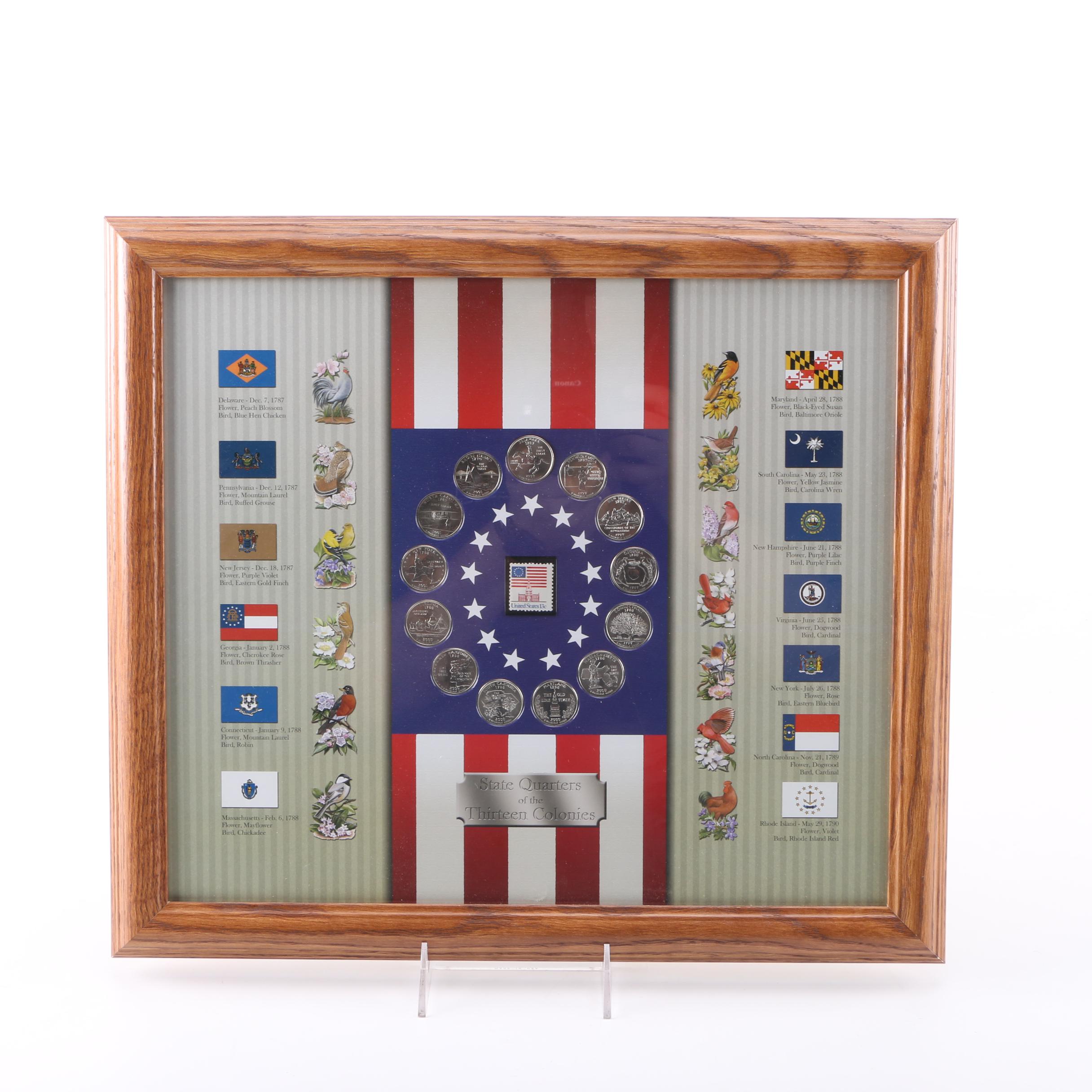 Framed Roosevelt Dimes and State Quarters