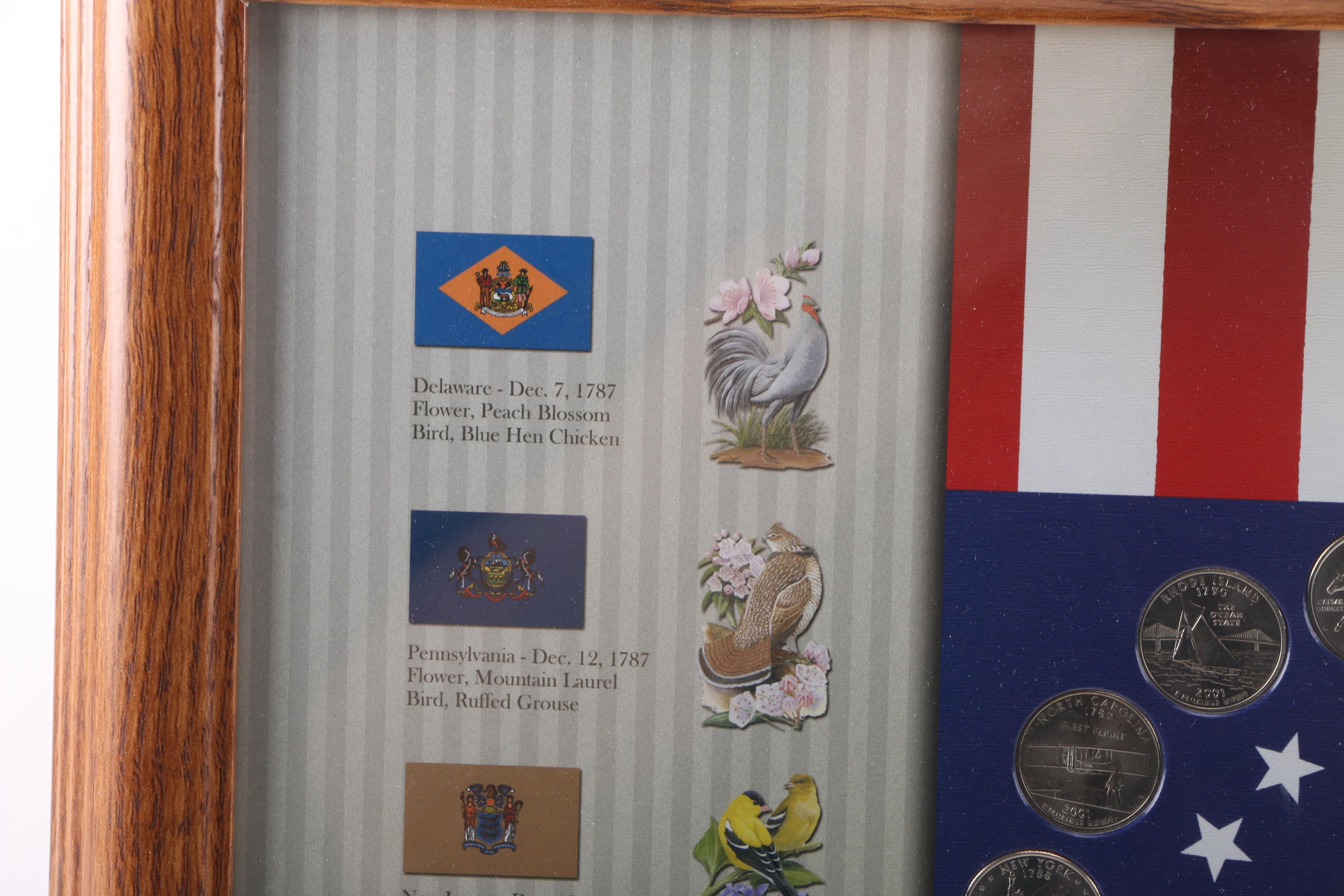 Framed Roosevelt Dimes and State Quarters