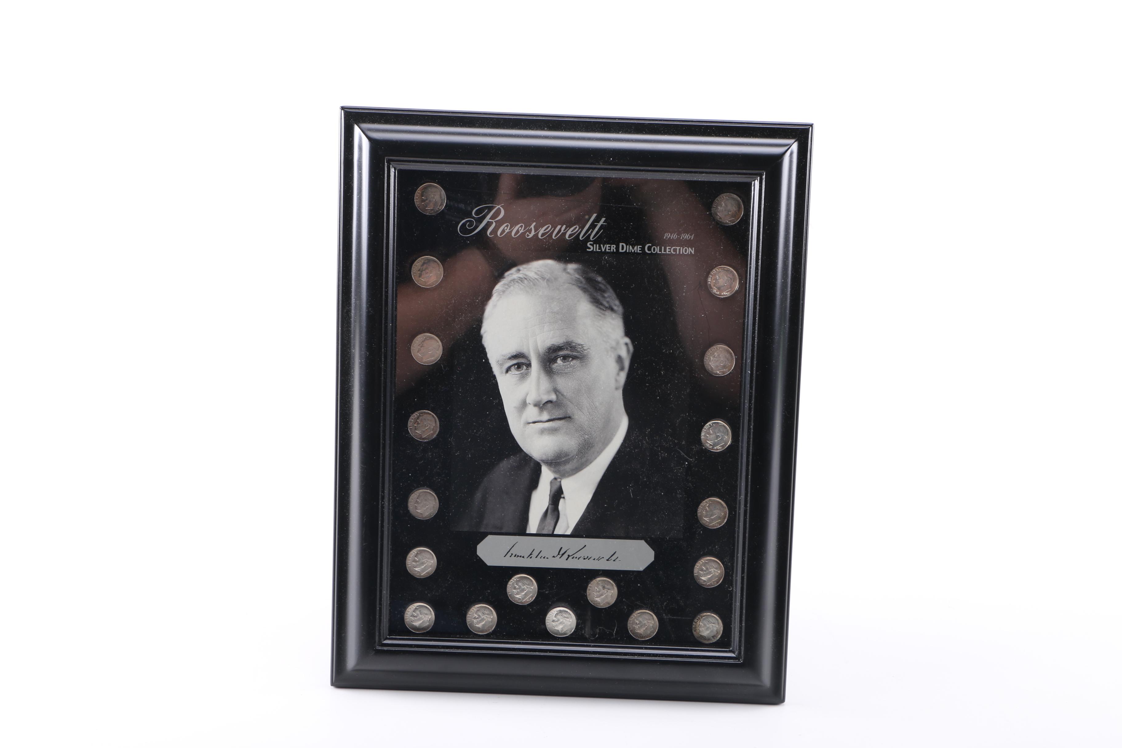 Framed Roosevelt Dimes and State Quarters