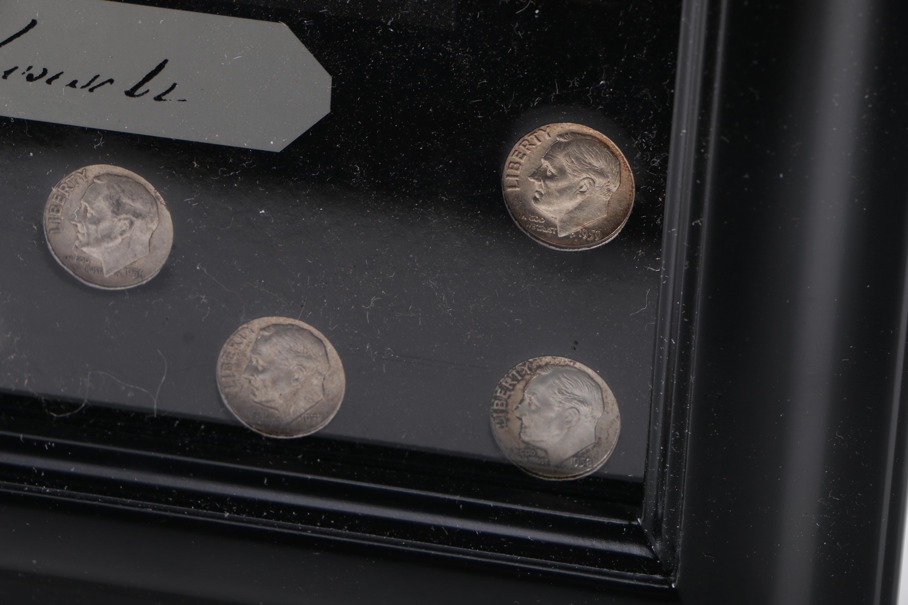Framed Roosevelt Dimes and State Quarters
