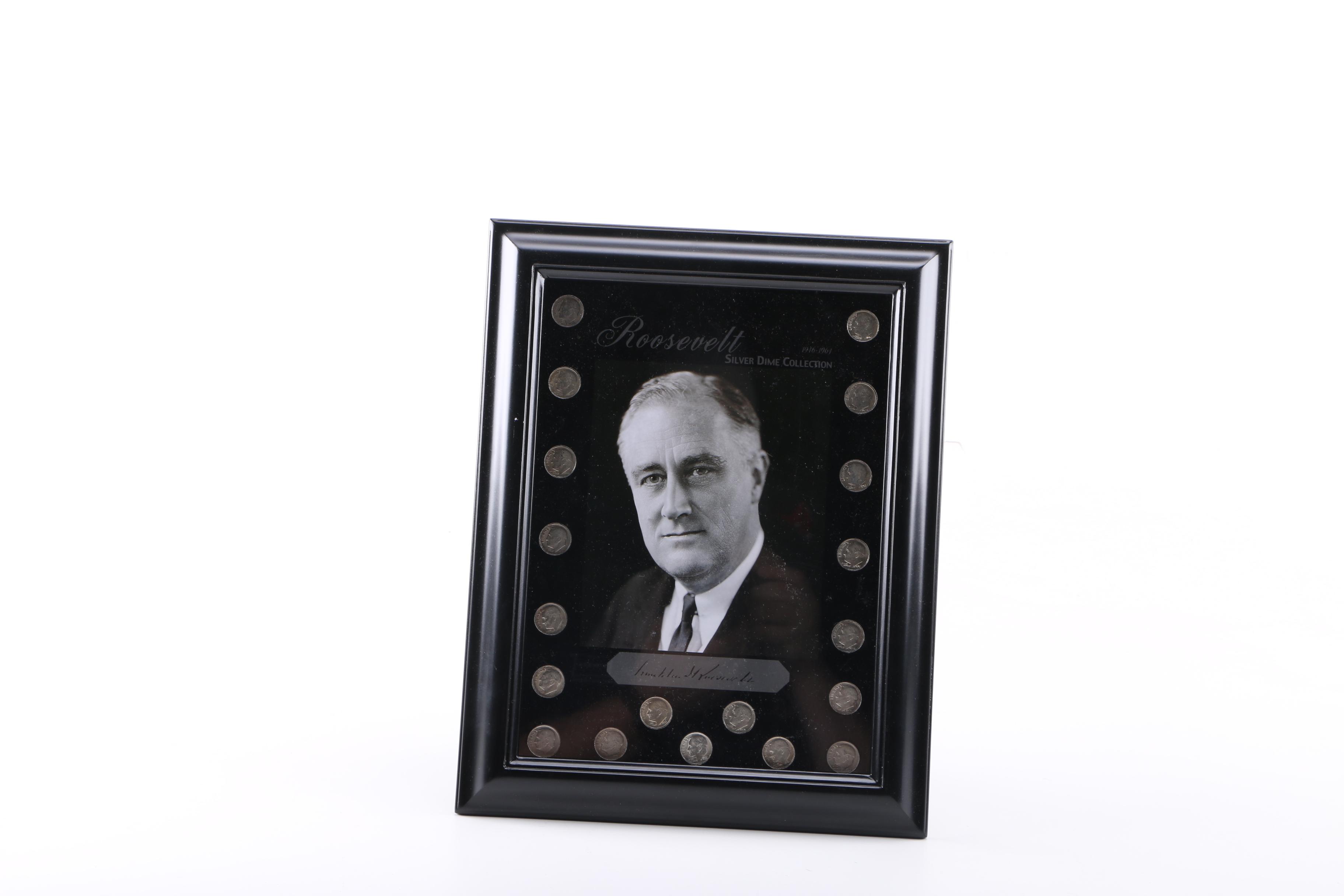Framed Roosevelt Dimes and State Quarters