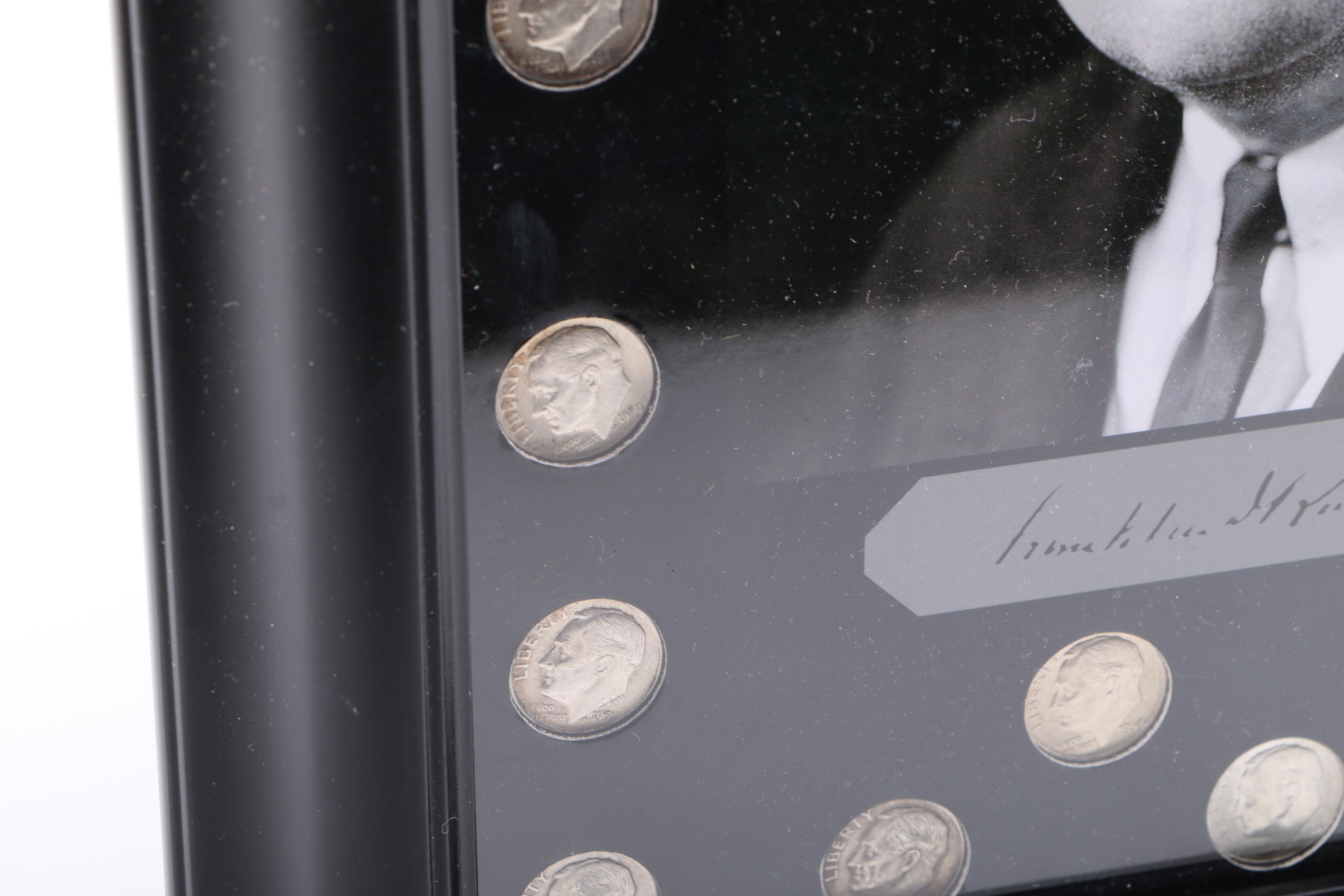 Framed Roosevelt Dimes and State Quarters