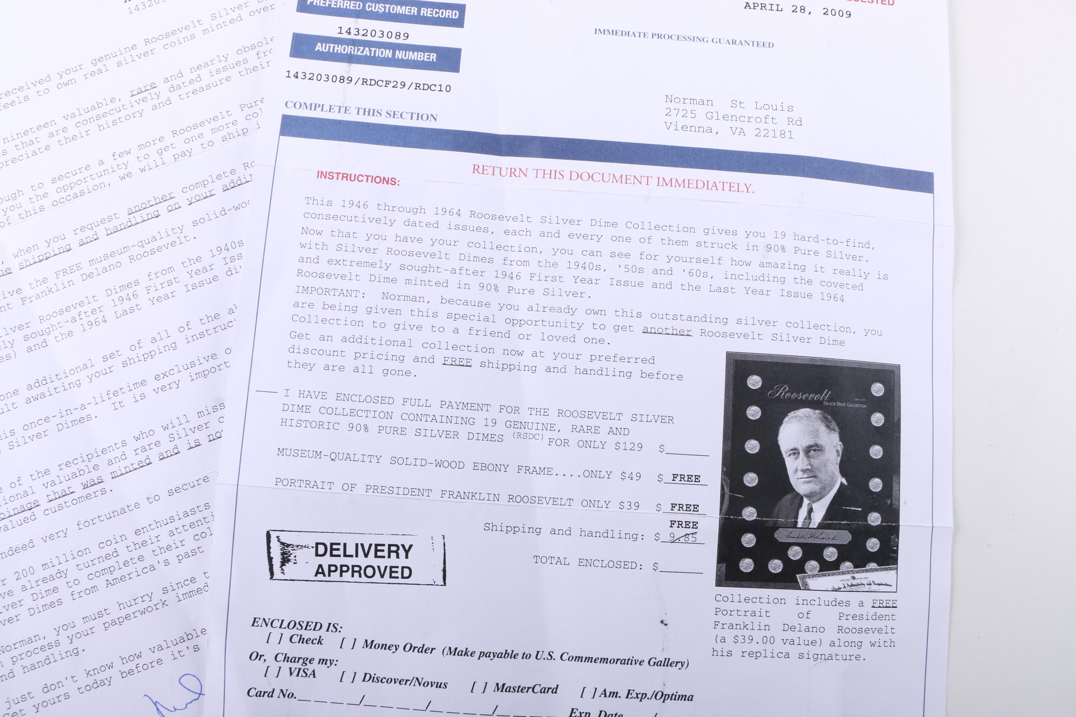 Framed Roosevelt Dimes and State Quarters