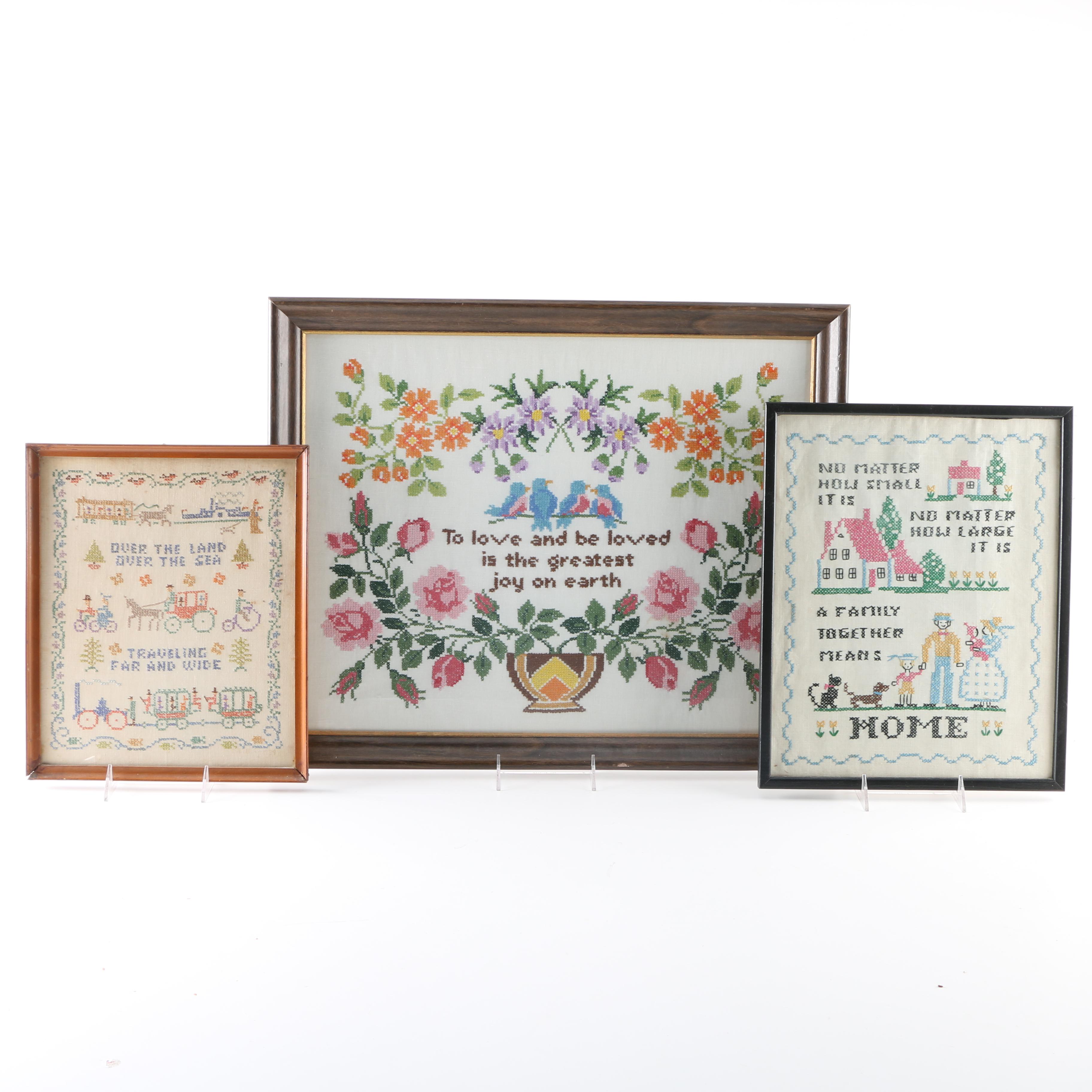 Vintage Framed Cross Stitch Samplers