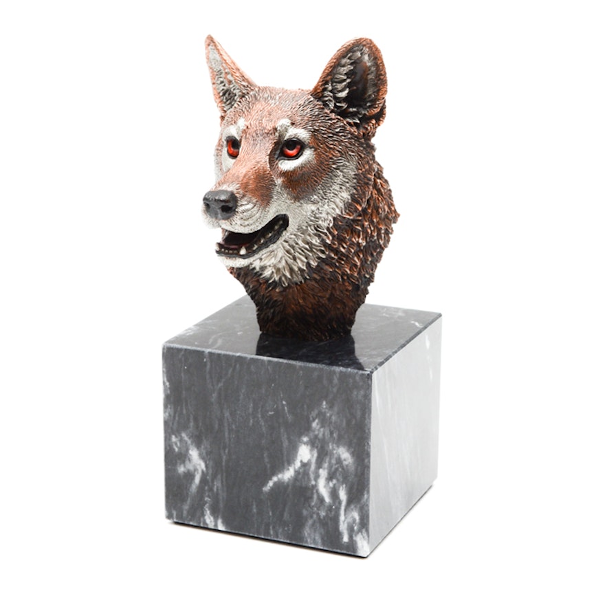 Kitty Cantrell Limited Edition Mixed Media Red Wolf Sculpture "Twilight"