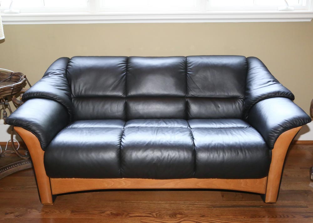 Ekornes Black Leather Loveseat