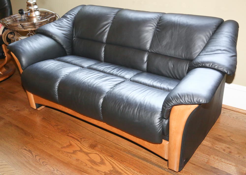 Ekornes Black Leather Loveseat