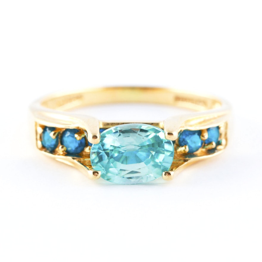 14K Yellow Gold Zircon and Apatite Ring