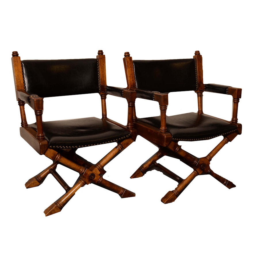 Pair of Vintage Campaign Style Captain Chairs