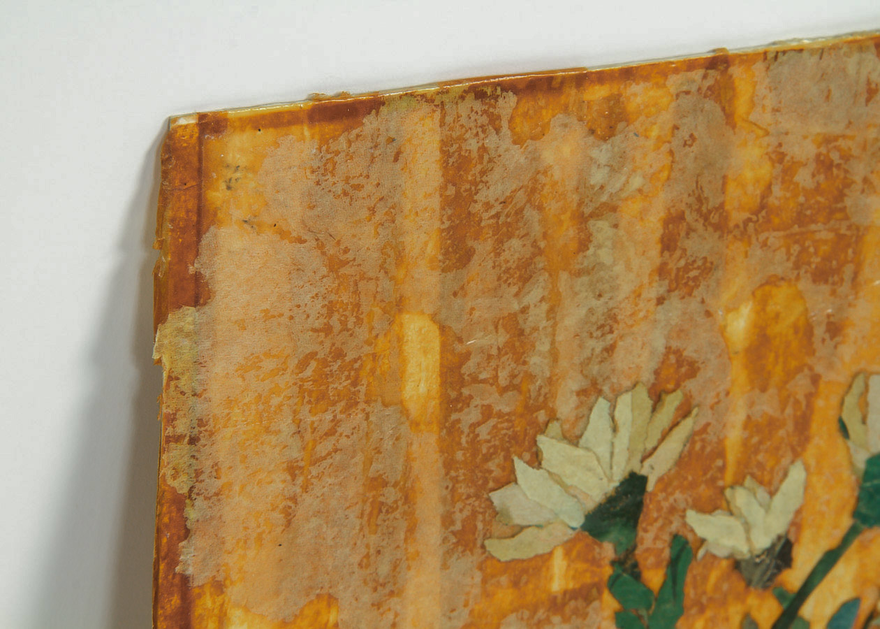 Irene Short Mixed Media Collage Painting on Cardboard "Marguerites"