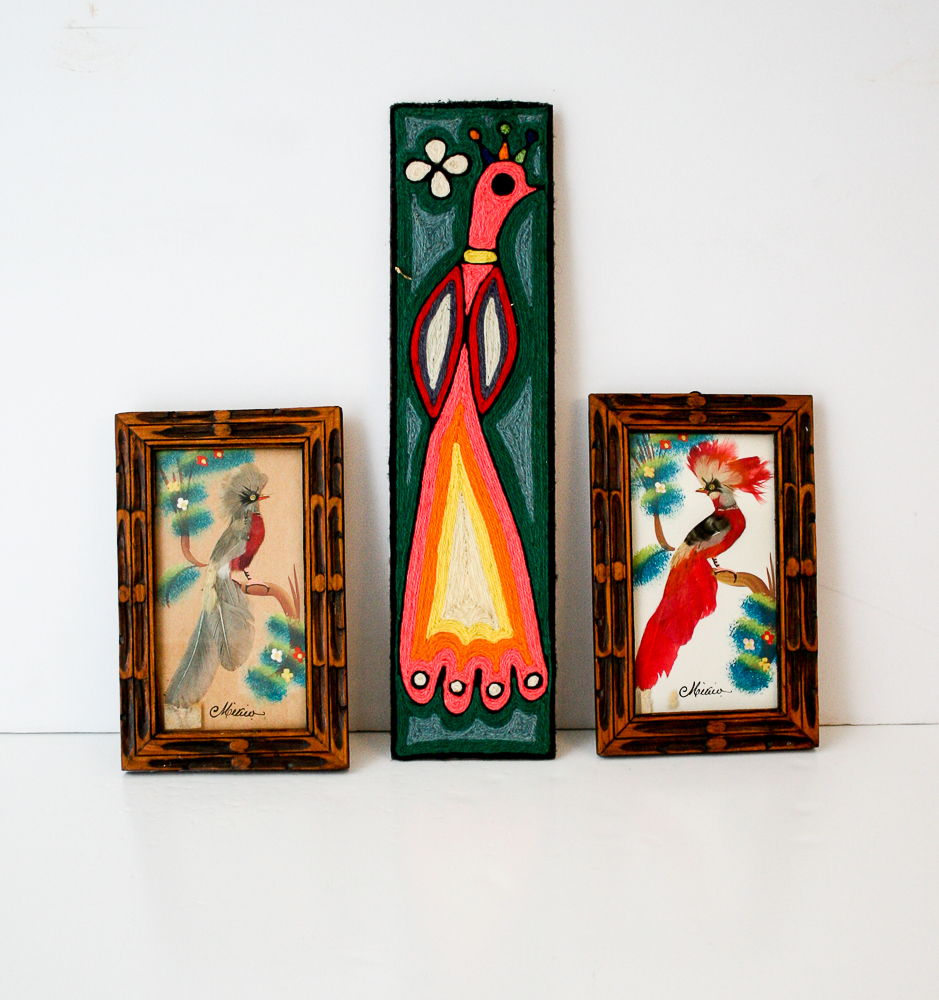 Vintage Mexican Feathercraft and Yarn Wall Art