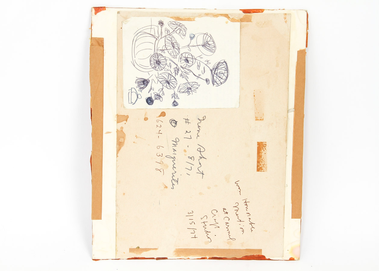 Irene Short Mixed Media Collage Painting on Cardboard "Marguerites"