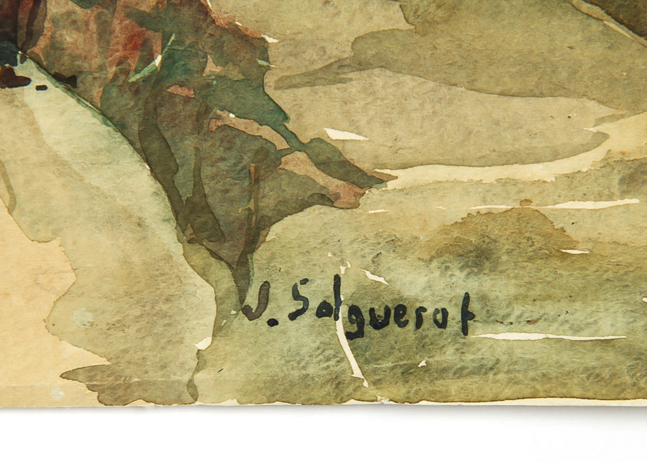 J. Salguerot Watercolor Painting on Paper "Peruvian Village Landscape"