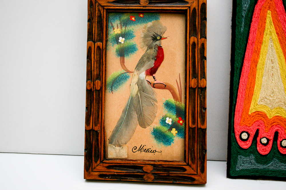 Vintage Mexican Feathercraft and Yarn Wall Art