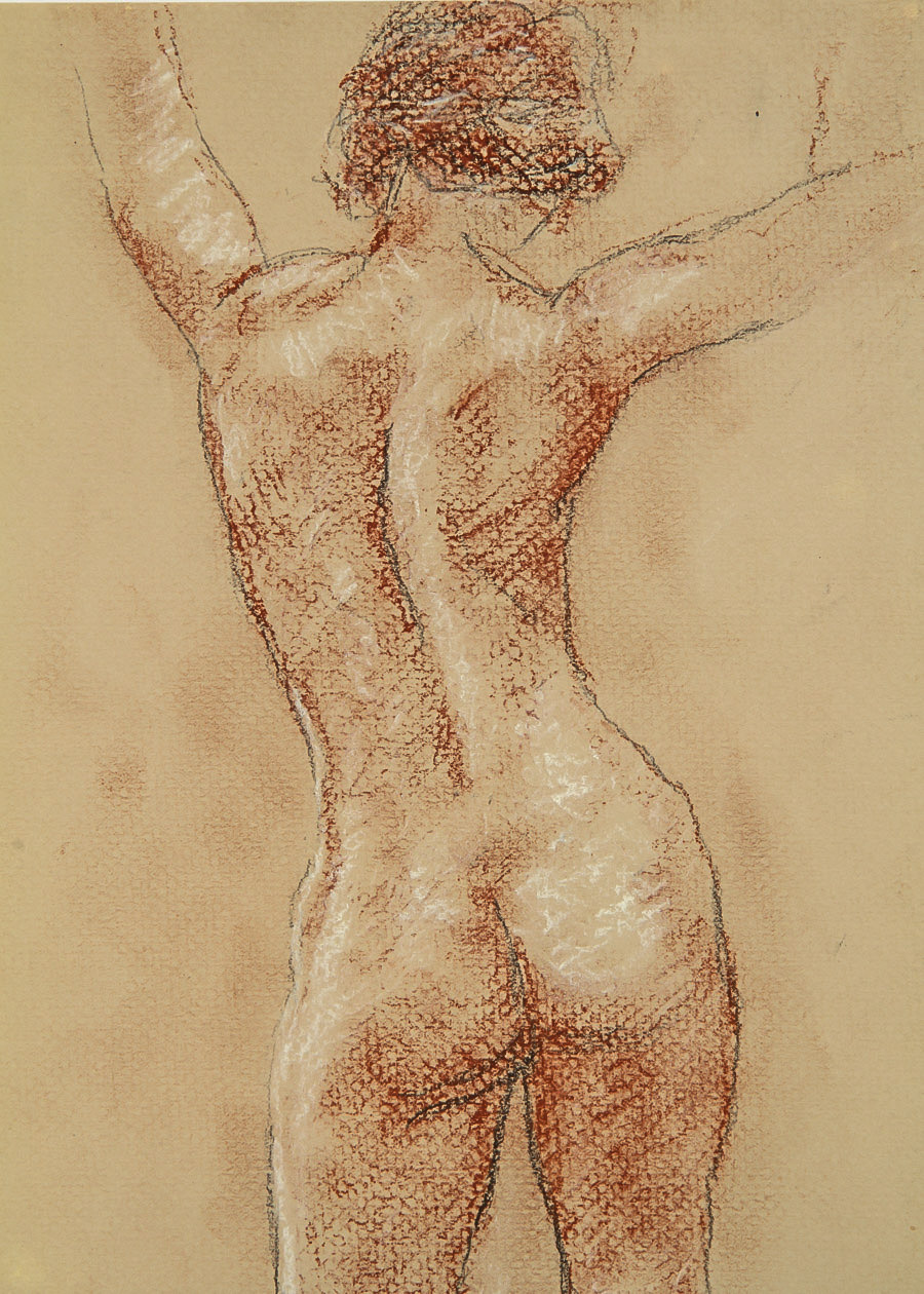 Oil Pastel and Graphite Drawing on Paper "Nude Figure"